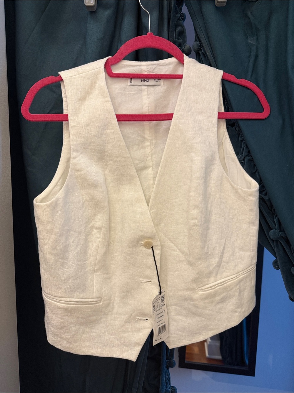 MNG Cream Linen Blend Vest